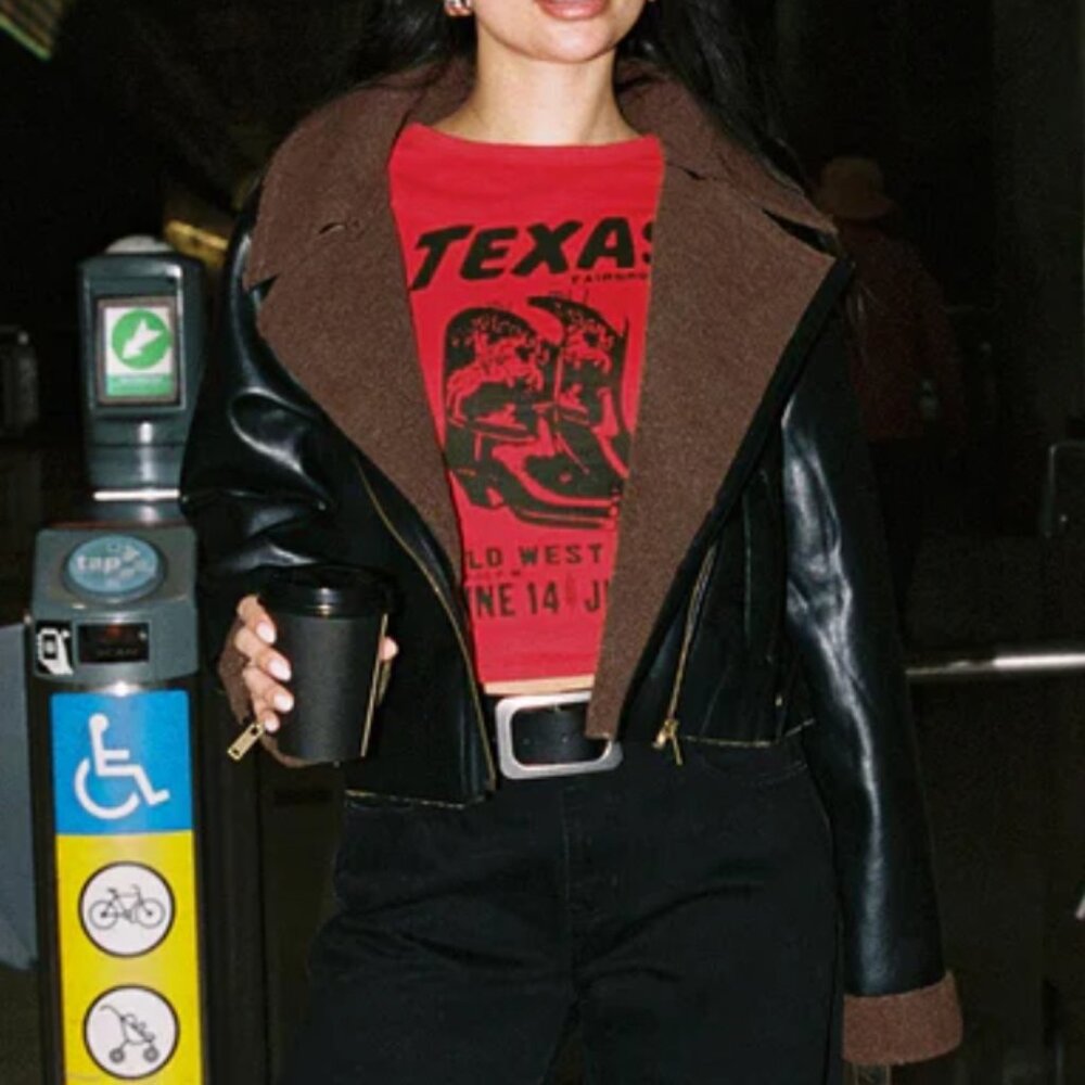 Princess Polly Brown/Black Faux Leather Shearling Jacket